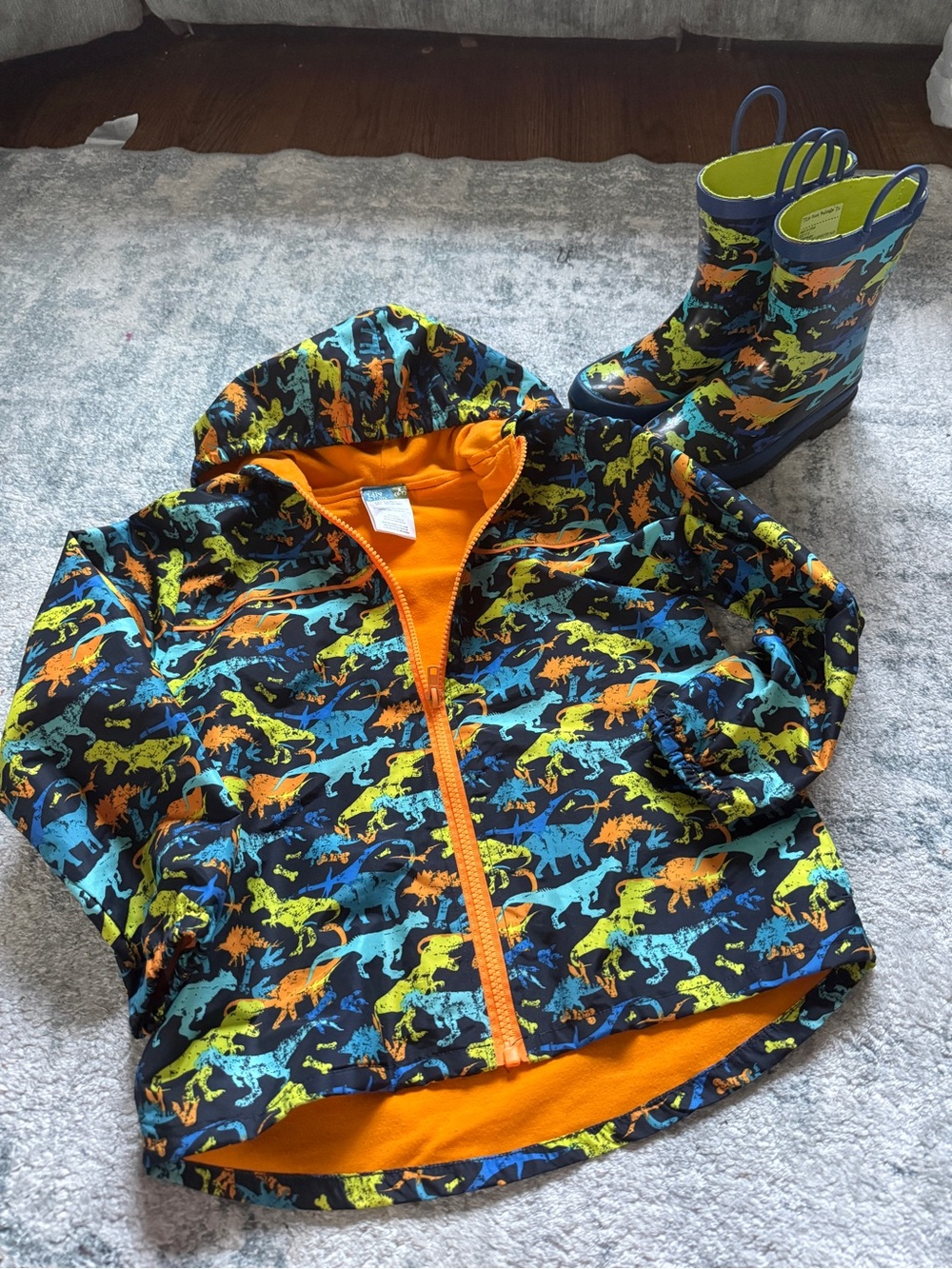 Bundle! Matching set - rain coat and rain boots - Dino print!